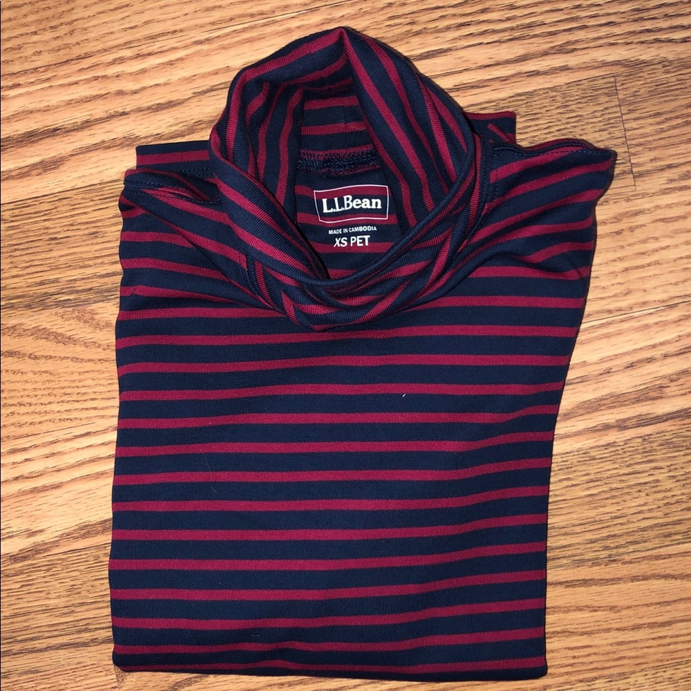 LL BEAN Women’s Blue/Red Striped Long Sleeve Turtleneck Shirt XSP